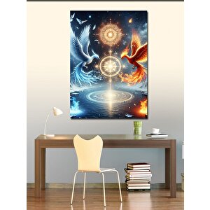 Kanvas Tablo Mavi Ve Kırmızı Anka Kuşları 70x100 cm