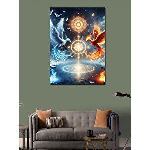 Kanvas Tablo Mavi Ve Kırmızı Anka Kuşları 70x100 cm