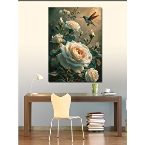 Kanvas Tablo Beyaz Gül Ve Kuş 70x100 cm