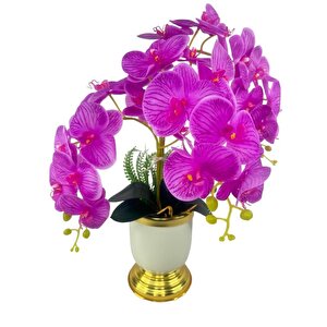 Yapay Çiçek 3lü Fuşya Orkide Metal Krem Gold Saksıda Orkide 60cm