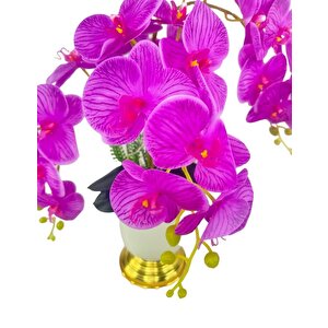 Yapay Çiçek 3lü Fuşya Orkide Metal Krem Gold Saksıda Orkide 60cm