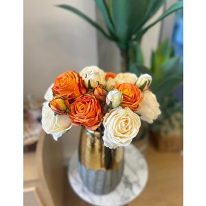Yapay Çiçek Kuru Gül Turuncu Krem Mix Renk 12çiçek 8tomurcuk 20li Demet Gelin Çiçeği Buketi