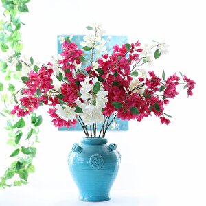 Yapay Çiçek Begonvil Çiçeği Beyaz 80cm Tek Dal Bodrum Çiçeği  Sarkan Çiçek