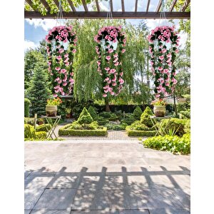 Yapay Çiçek Sarkan Menekşe Pembe Begonvil Sarkaç Askılı Saksıda Balkon Çiçeği Çiçek Sepeti