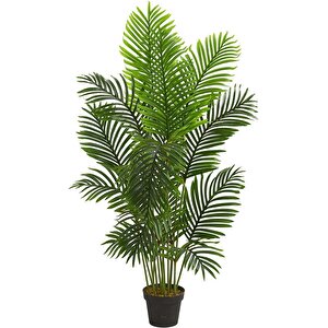 Yapay Ağaç Areka Ağacı Palmiye Ağacı Salon Bitkisi 140cm 11 Yaprak Siyah Saksılı