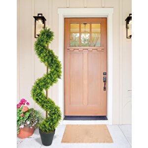 Yapay Ağaç Spiral Şimşir Ağacı İnce Yapraklı 160cm Bambu Saplı Salon Bitkisi Düz Yeşil
