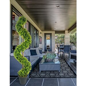 Yapay Ağaç Spiral Şimşir Ağacı İnce Yapraklı 160cm Bambu Saplı Salon Bitkisi Düz Yeşil