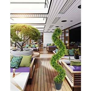 Yapay Ağaç Spiral Şimşir Ağacı İnce Yapraklı 160cm Bambu Saplı Salon Bitkisi Düz Yeşil