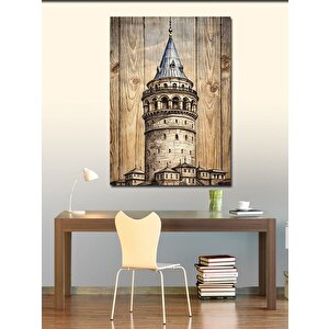 Kanvas Tablo Ahşap Fon Galata Kulesi 70x100 cm