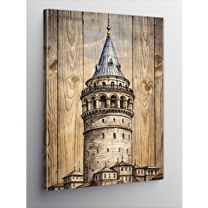 Kanvas Tablo Ahşap Fon Galata Kulesi