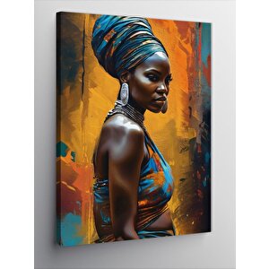 Kanvas Tablo Sarı Fon Afrikalı Kadın 70x100 cm