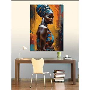 Kanvas Tablo Sarı Fon Afrikalı Kadın 70x100 cm