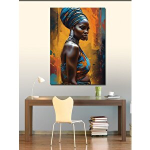 Kanvas Tablo Sarı Fon Afrikalı Kadın 100x140 cm
