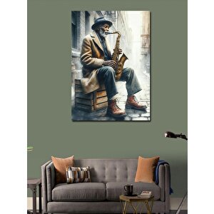 Kanvas Tablo Saksafon Çalan Yaşlı Adam 70x100 cm