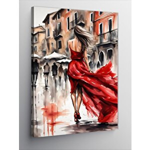 Kanvas Tablo Kırmızı Elbiseli Kadın 100x140 cm