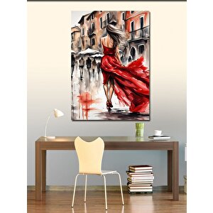 Kanvas Tablo Kırmızı Elbiseli Kadın 100x140 cm