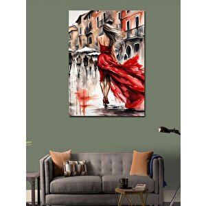 Kanvas Tablo Kırmızı Elbiseli Kadın 100x140 cm