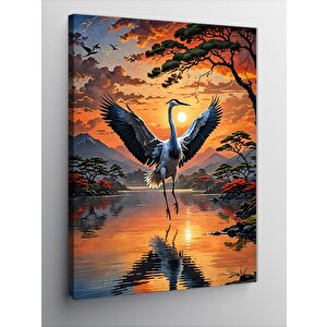 Kanvas Tablo Gün Batımındaki Göl Ve Leylek 100x140 cm