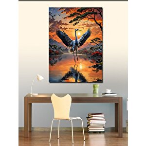 Kanvas Tablo Gün Batımındaki Göl Ve Leylek 100x140 cm