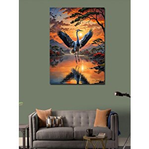 Kanvas Tablo Gün Batımındaki Göl Ve Leylek 100x140 cm