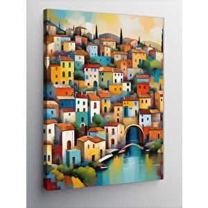 Kanvas Tablo Renkli Binalı Kasaba 100x140 cm