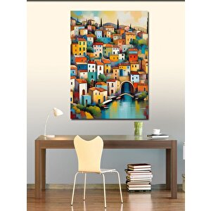 Kanvas Tablo Renkli Binalı Kasaba 100x140 cm