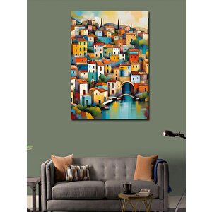 Kanvas Tablo Renkli Binalı Kasaba 100x140 cm