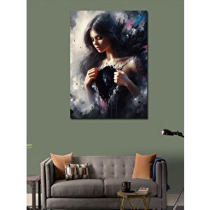 Kanvas Tablo Siyah Elbiseli Kız 70x100 cm