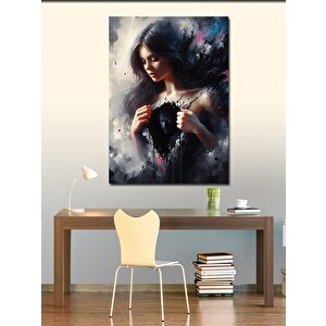 Kanvas Tablo Siyah Elbiseli Kız 100x140 cm