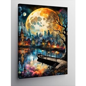 Kanvas Tablo Dolunay Ve Kasaba Manzarası 70x100 cm