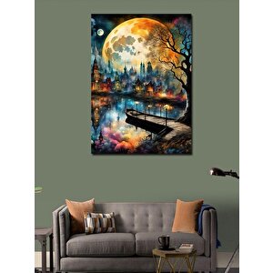 Kanvas Tablo Dolunay Ve Kasaba Manzarası 70x100 cm
