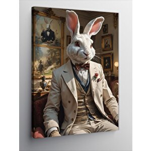 Kanvas Tablo Takım Elbiseli Beyaz Tavşan 70x100 cm