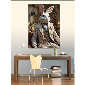 Kanvas Tablo Takım Elbiseli Beyaz Tavşan 70x100 cm