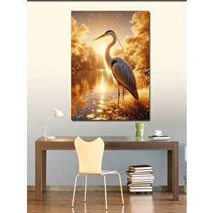 Kanvas Tablo Gün Batımındaki Göl Ve Leylek 100x140 cm