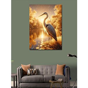 Kanvas Tablo Gün Batımındaki Göl Ve Leylek 100x140 cm
