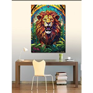 Kanvas Tablo Vitray Şeklinde Aslan