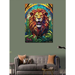 Kanvas Tablo Vitray Şeklinde Aslan