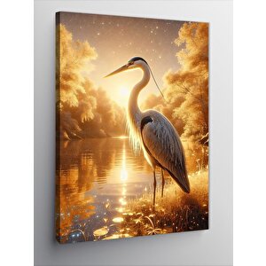 Kanvas Tablo Gün Batımındaki Göl Ve Leylek 70x100 cm