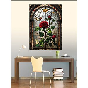 Kanvas Tablo Vitray Şeklinde Kırmızı Güller 100x140 cm