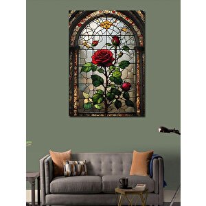 Kanvas Tablo Vitray Şeklinde Kırmızı Güller 100x140 cm