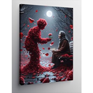 Kanvas Tablo Yaşlı Kadın Ve Güller 100x140 cm