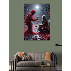 Kanvas Tablo Yaşlı Kadın Ve Güller 100x140 cm