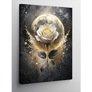 Kanvas Tablo Beyaz Gül Ve Dolunay 70x100 cm