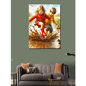 Kanvas Tablo Çamura Basan Çocuklar 100x140 cm