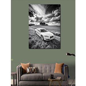 Kanvas Tablo Siyah Beyaz Tarla Ve Araba 100x140 cm