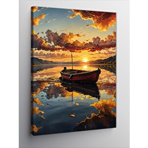 Kanvas Tablo Ahşap Tekne Ve Gün Batımı