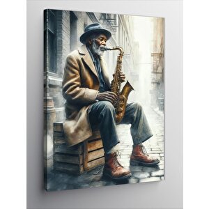 Kanvas Tablo Saksafon Çalan Yaşlı Adam 100x140 cm