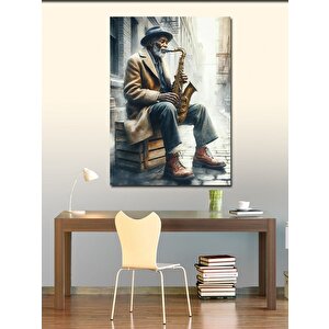 Kanvas Tablo Saksafon Çalan Yaşlı Adam 100x140 cm