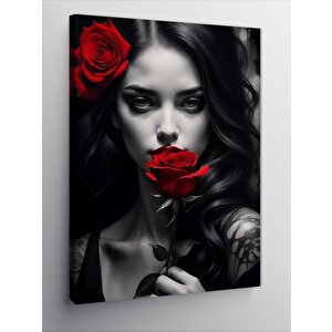 Kanvas Tablo Kırmızı Gül Ve Kadın 100x140 cm