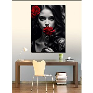 Kanvas Tablo Kırmızı Gül Ve Kadın 100x140 cm